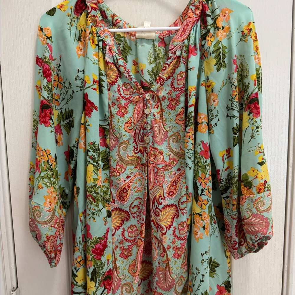 Fig and Flower Multicolor Floral Paisley Blouse